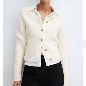 Mango Bouclé Buttoned Cardigan Jacket with Gold Buttons